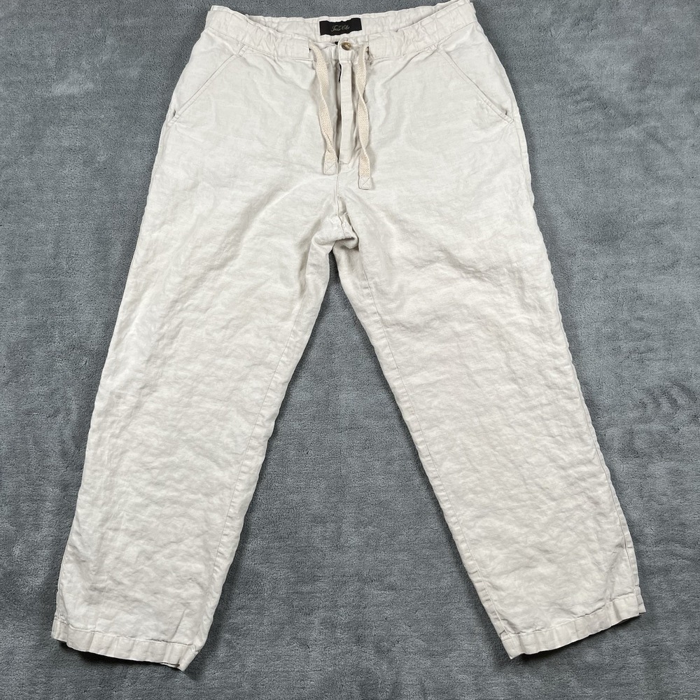 Tasso Elba 100% Linen Pants Mens Size 34x30 Beige Tan Straight Flat Casual Beach - Picture 2 of 8